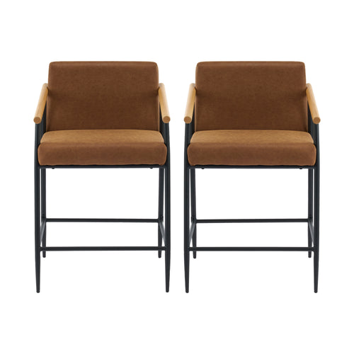 Counter Stool with Iron Frame - Set of 2 - Black and Reddish