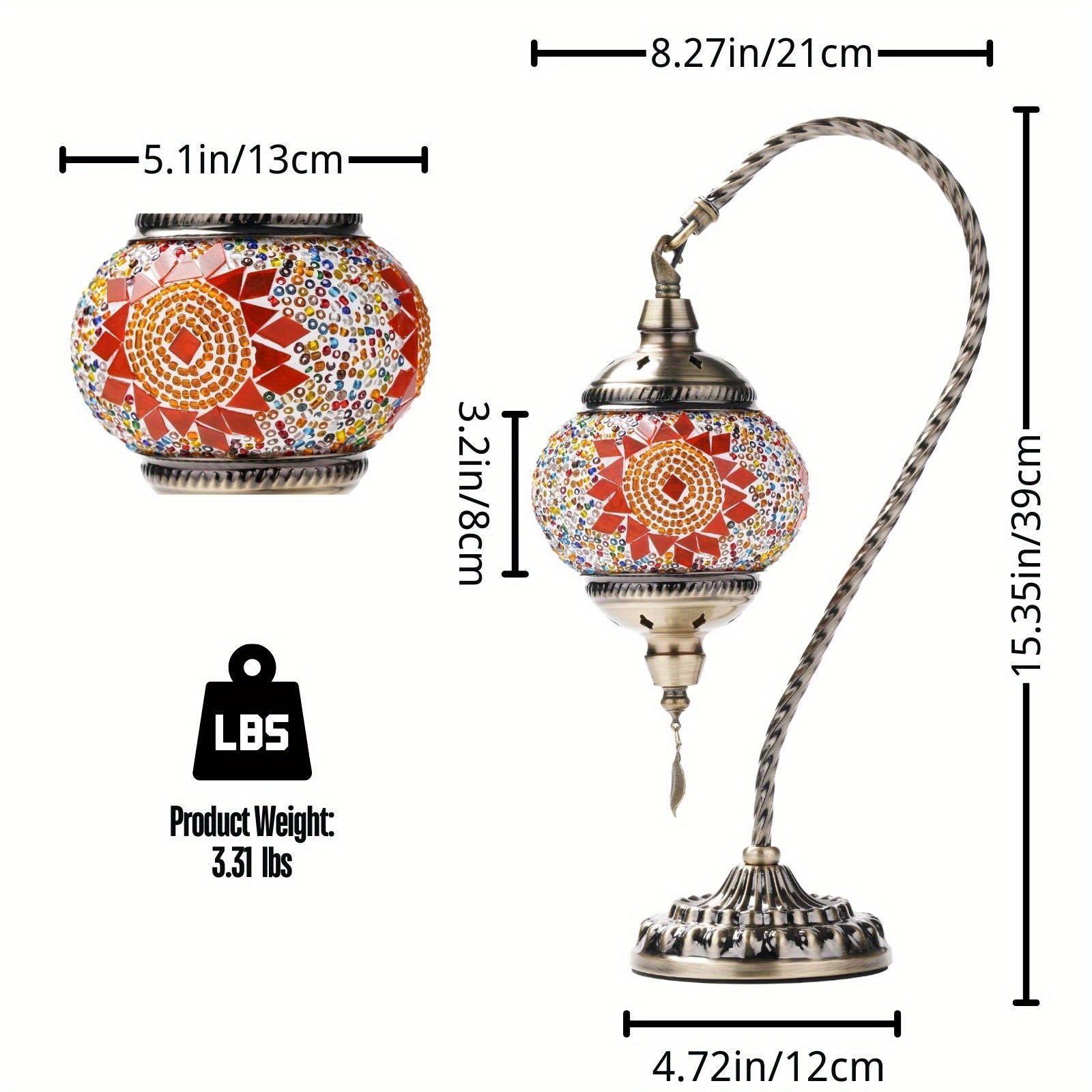 Turkish Mosaic Table Lamp – Swan Neck Moroccan Bedside Light with LED Bulb