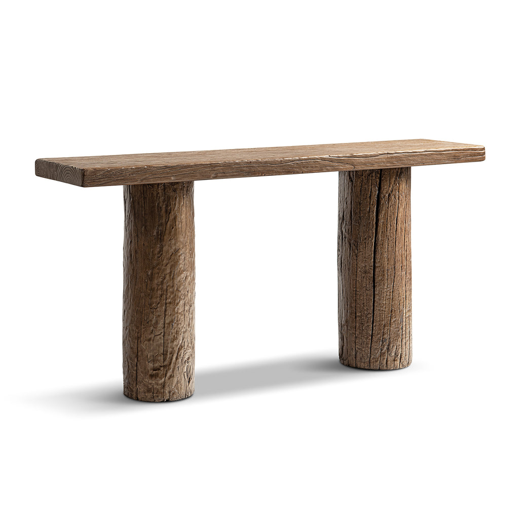 Arbor 60" Reclaimed Elm Double Pillar Console Table, Heritage Medium-Dark