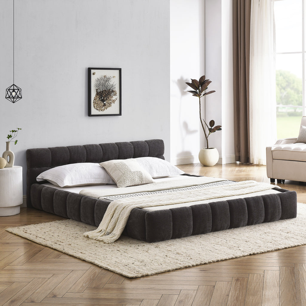 Queen Size Upholstered Bed Frame with Thick Fabric