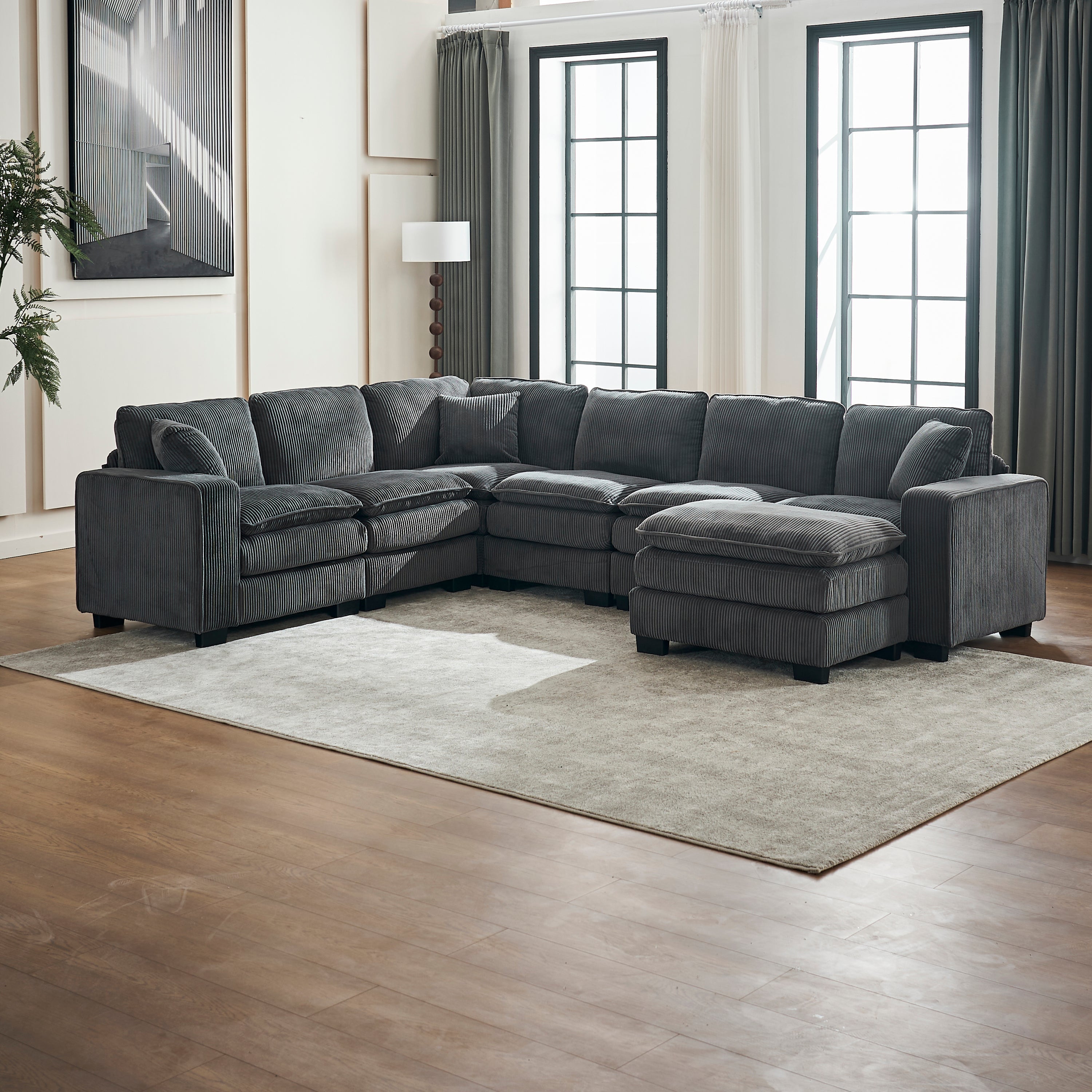 Modern U Shaped 6-Seat Sectional Sofa with Ottoman