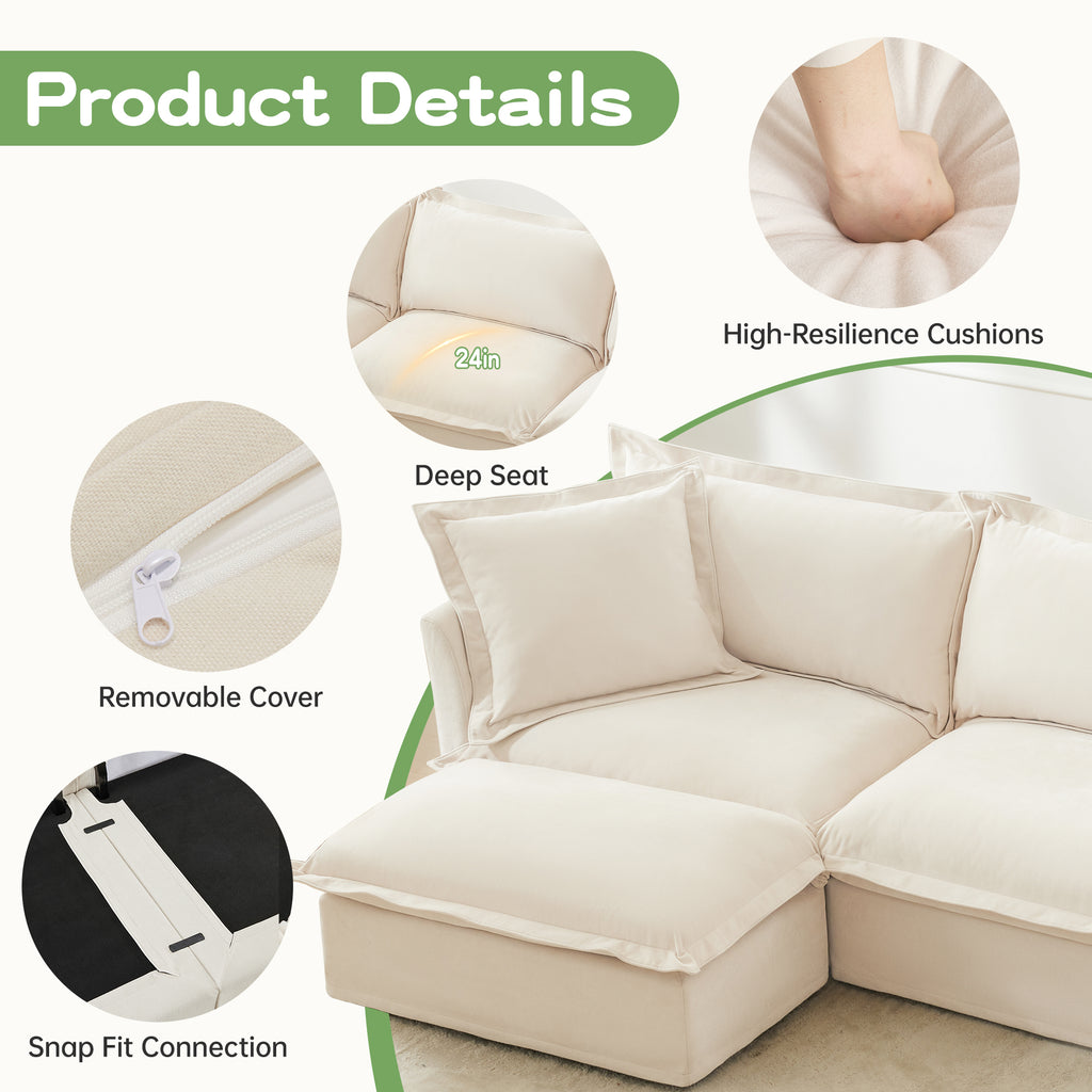 Slipcovered U Shape Sectional Wide and Deep Seat Sofa Couch