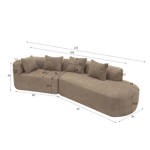 116" Modern Curved Sectional Sofa with Chaise Lounge