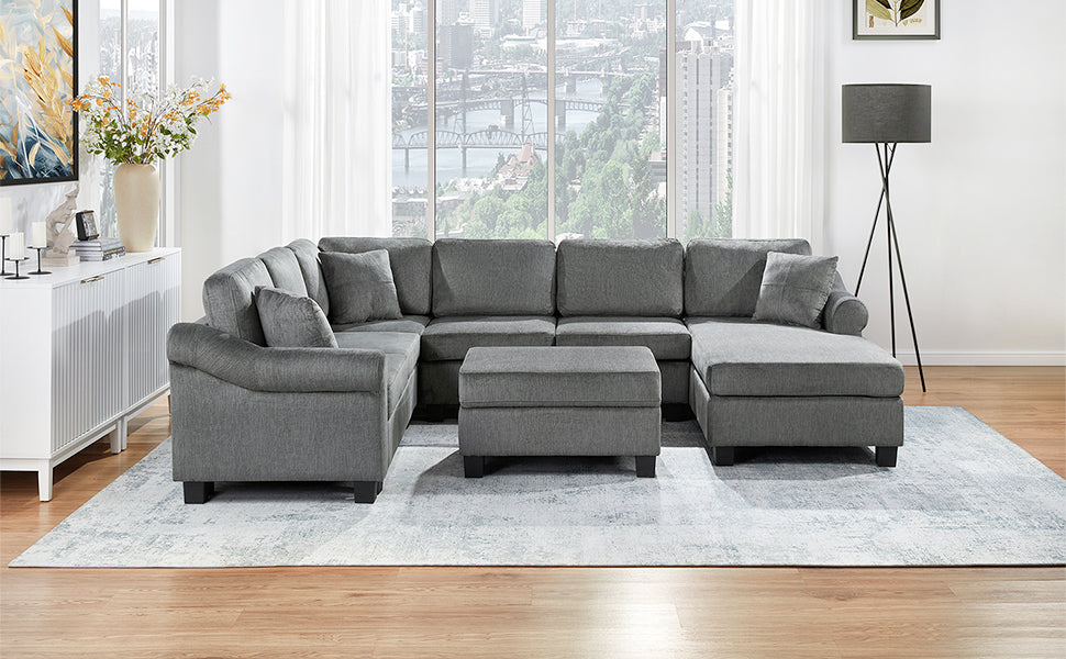 Sectional Sofa 111.8" U-Shaped Chenille Upholstered Couch