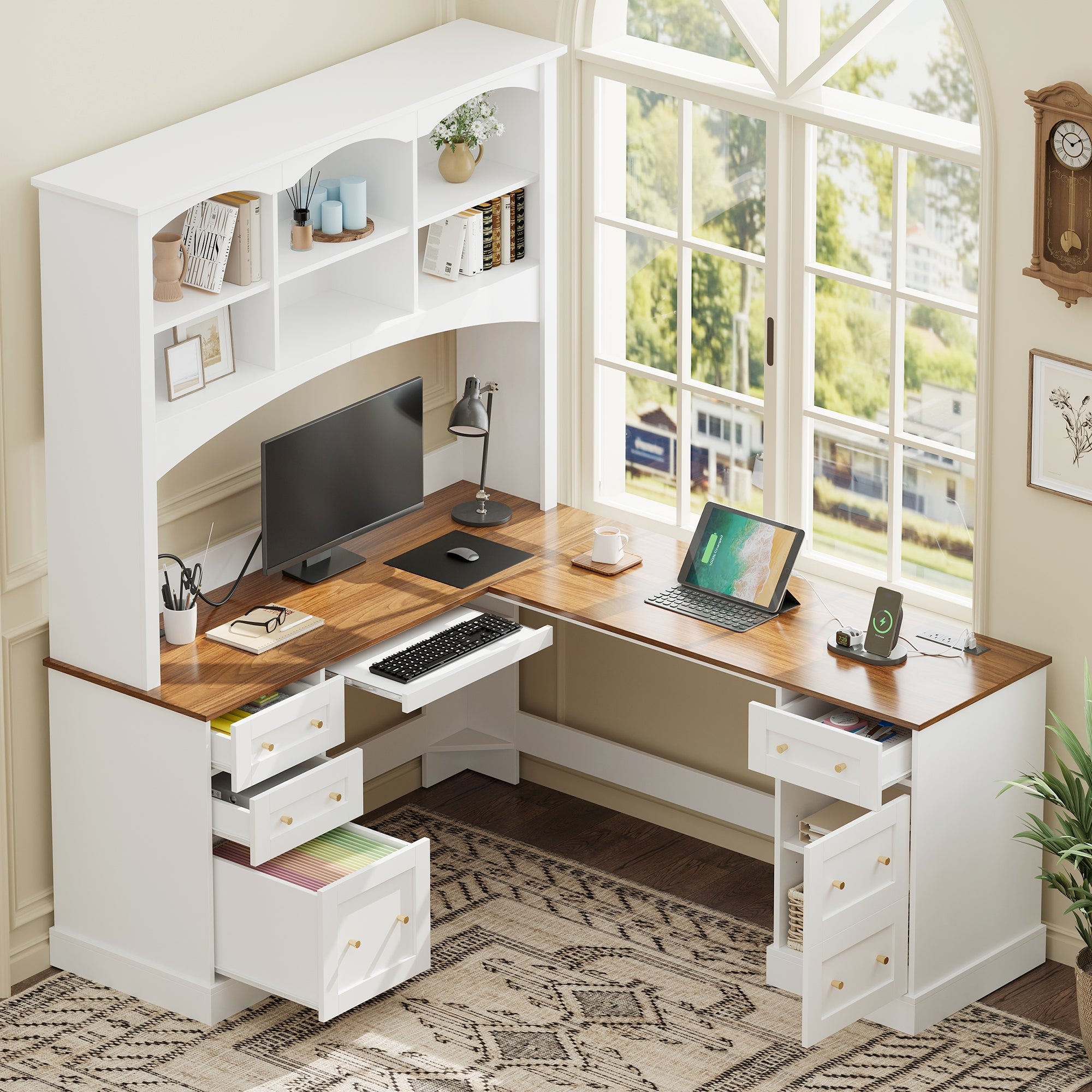 Space-Saving L-Shaped Computer Desk