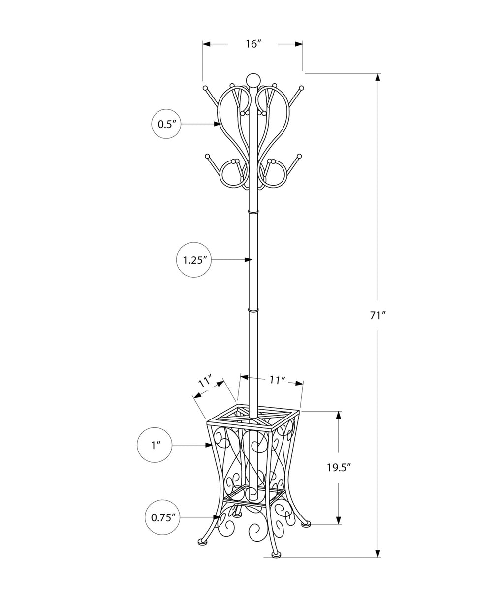 Coat Rack Hall Tree with 8 Hooks and Umbrella Holder