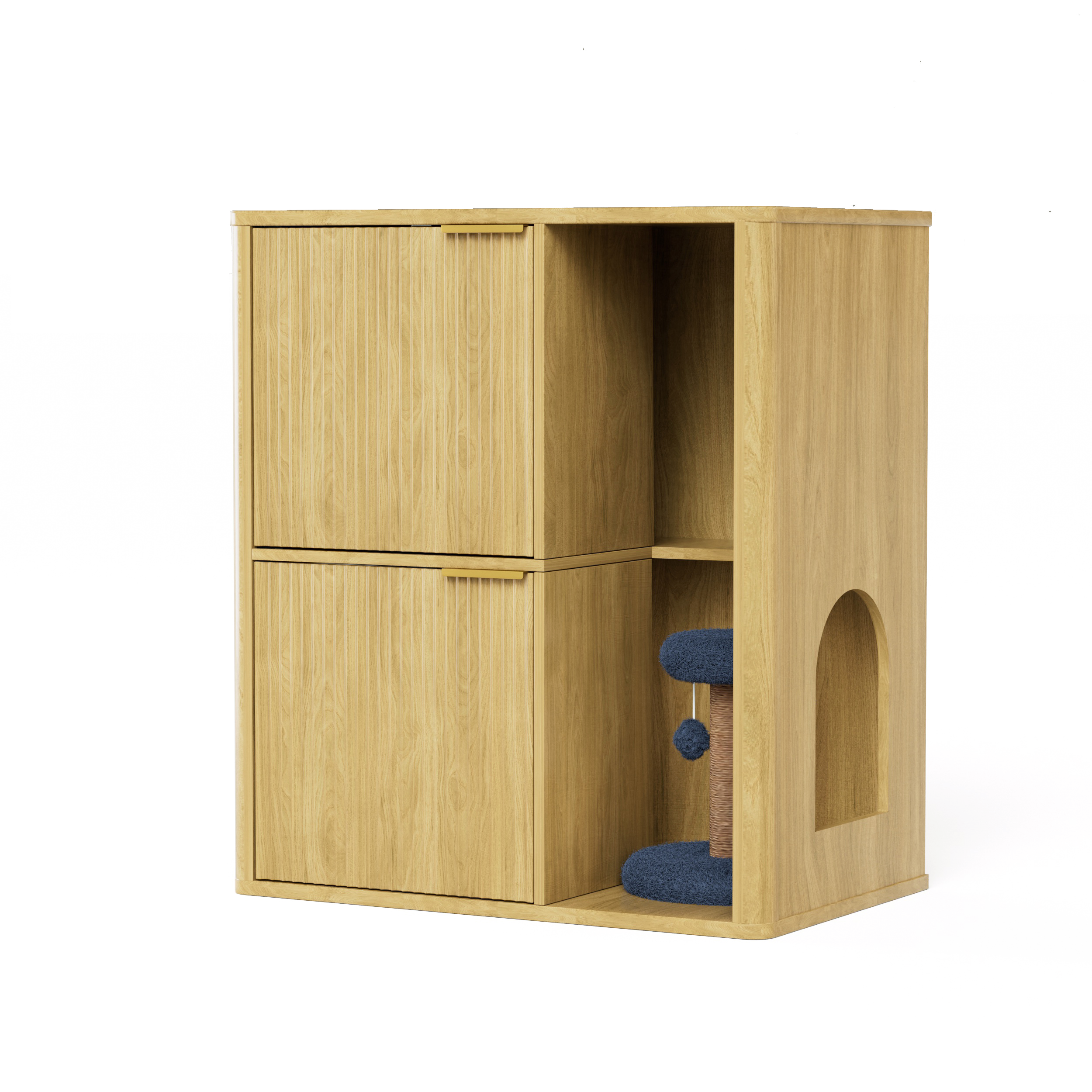 31.5-Inch Light Wood Cat Litter Cabinet with Cat Tree