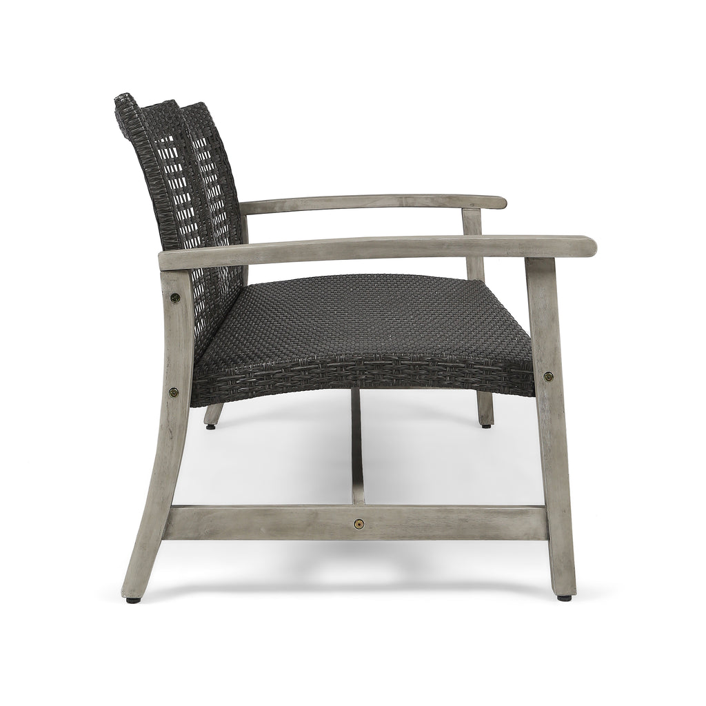 Hampton Outdoor Acacia Wood Wicker Loveseat