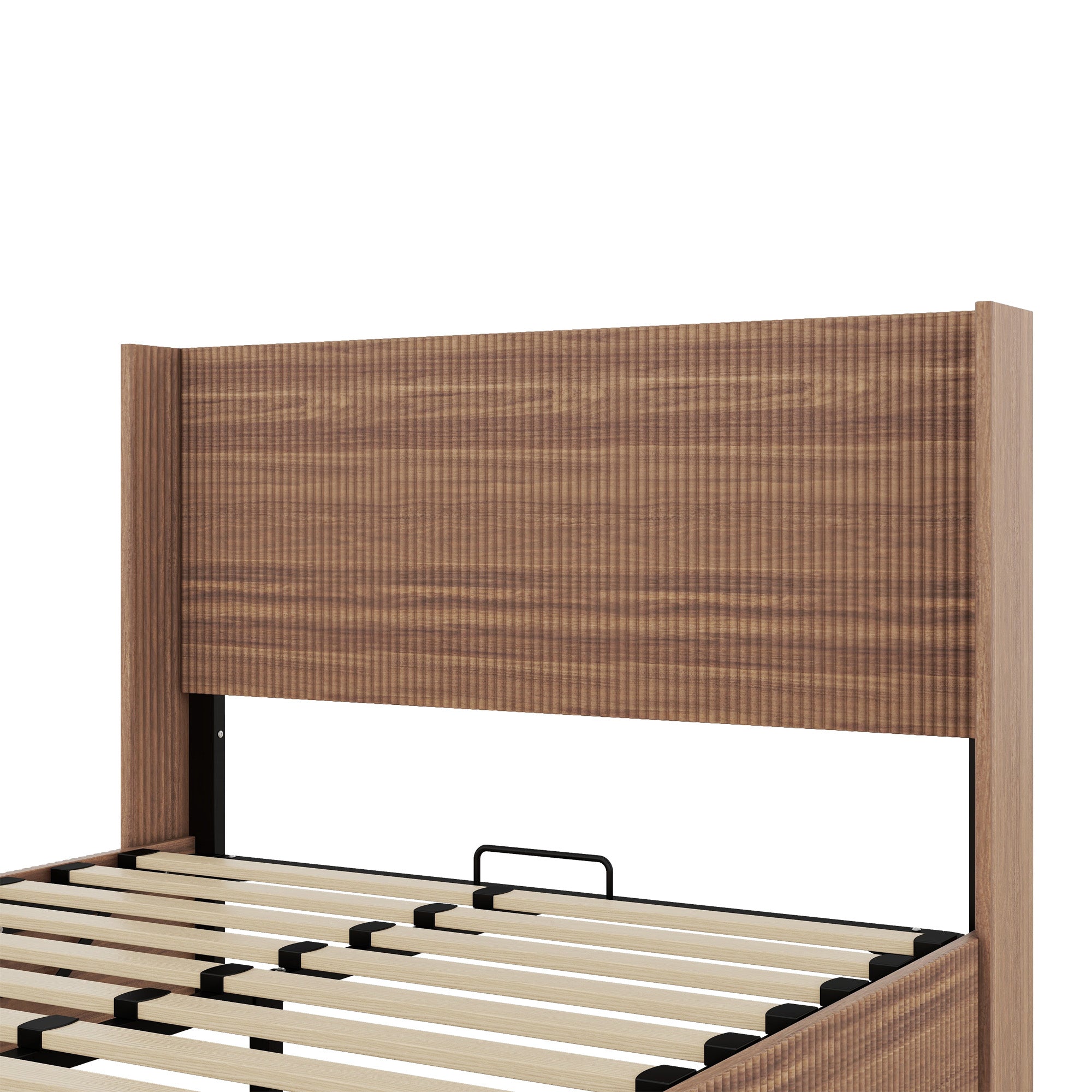 Queen Size Bed Frame with Grooved Lifting Storage Function