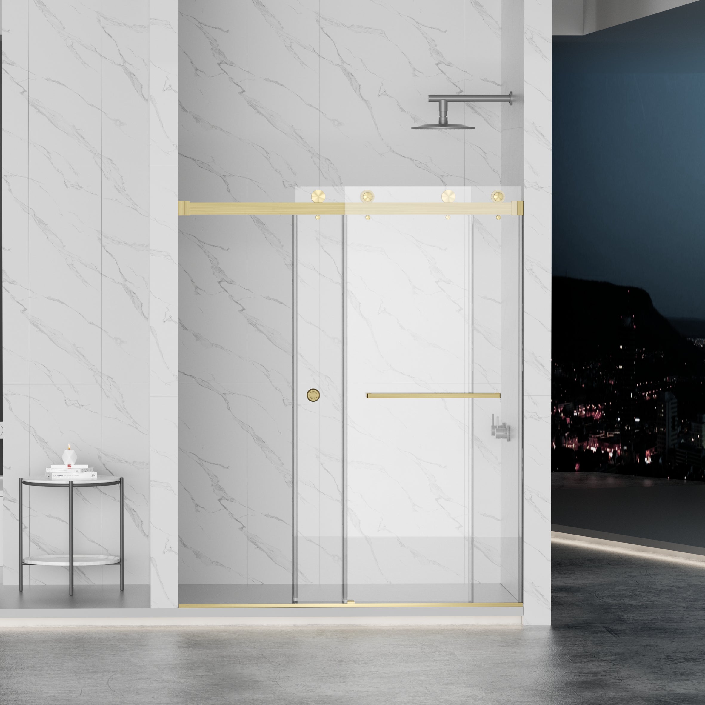 Frameless Shower Door with Double Sliding Mechanism