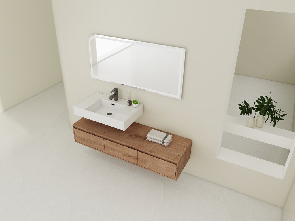 60 Inch Wall-Mounted Bathroom Vanity with Resin Sink
