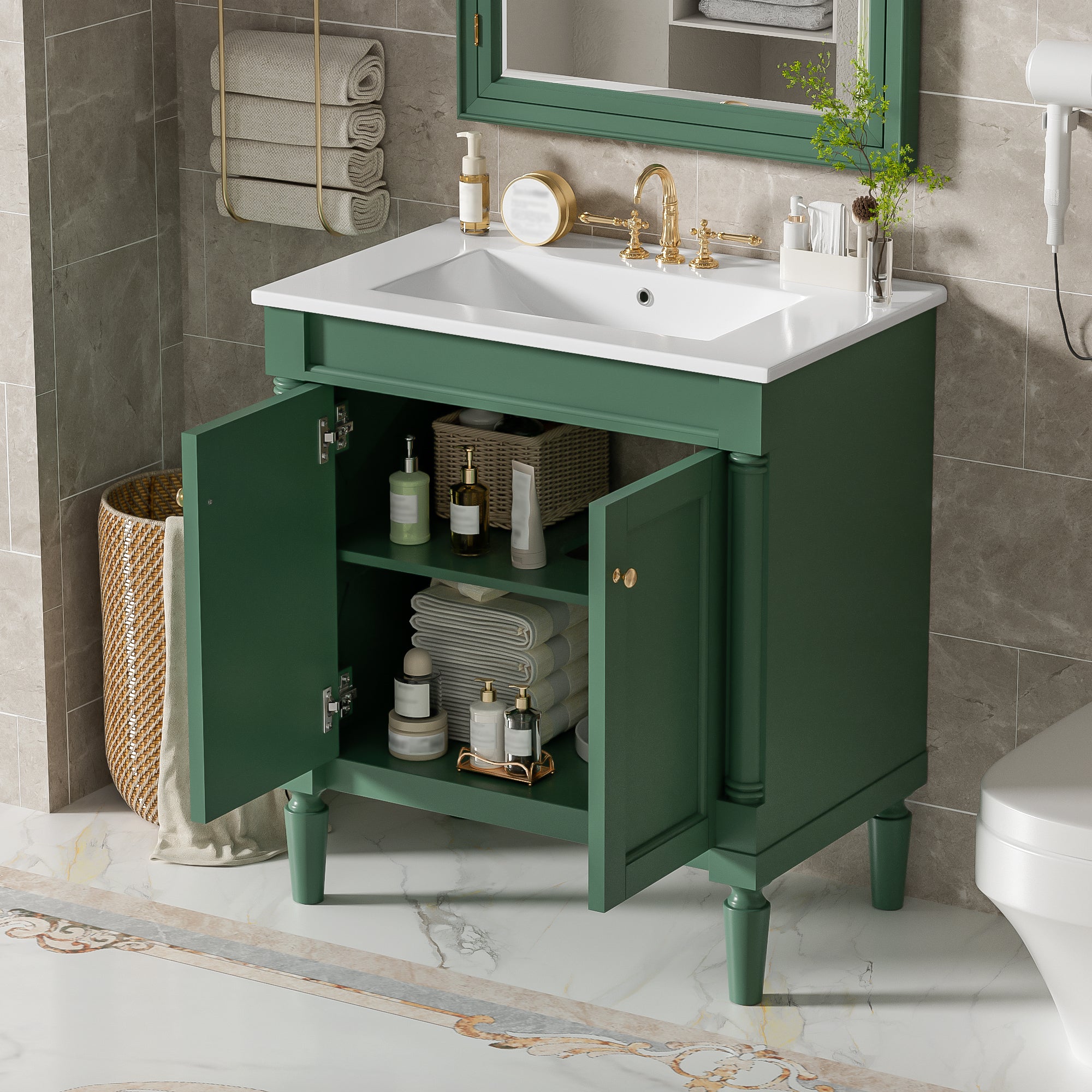 30" Luxurious Bathroom Vanity Cabinet with Ceramic Sink Basin