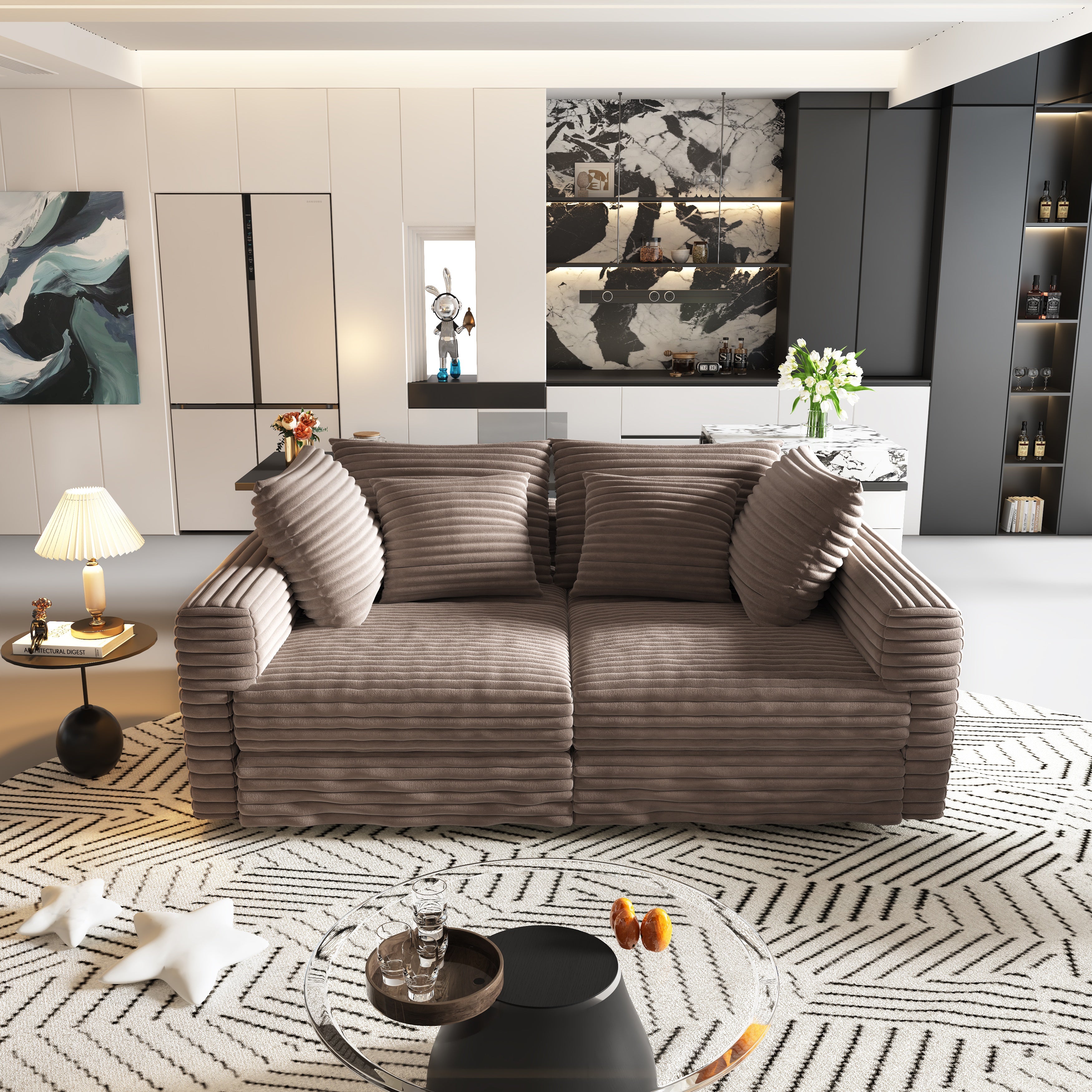 Plush Corduroy 4-Seat Sofa