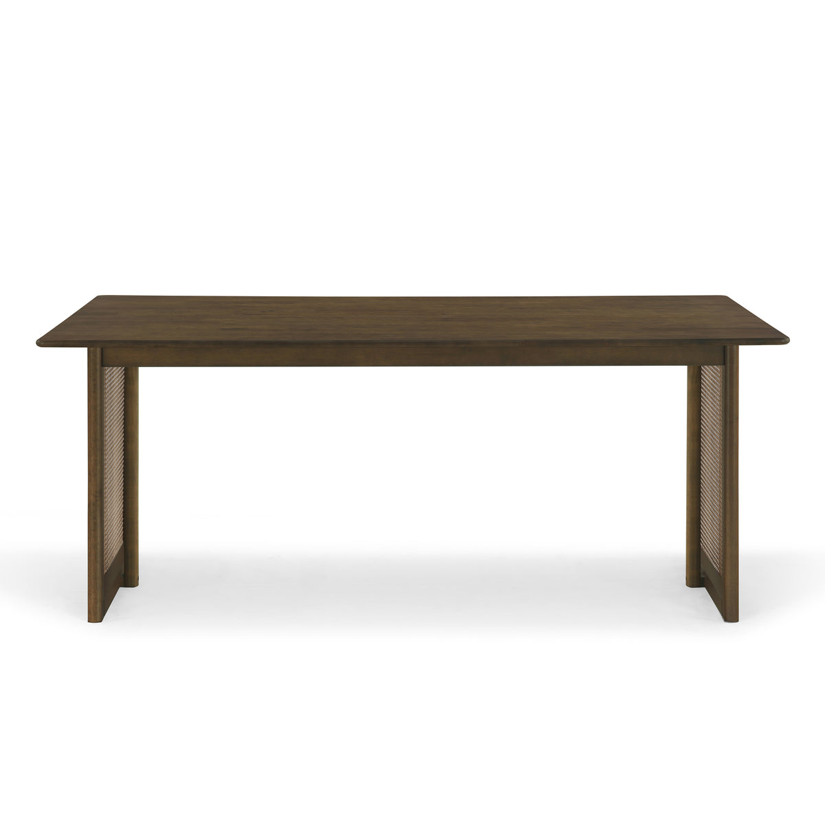 Walnut-Colored Rubber Wood Dining Set with Plastic Rattan – 1 Table + 2 Benches