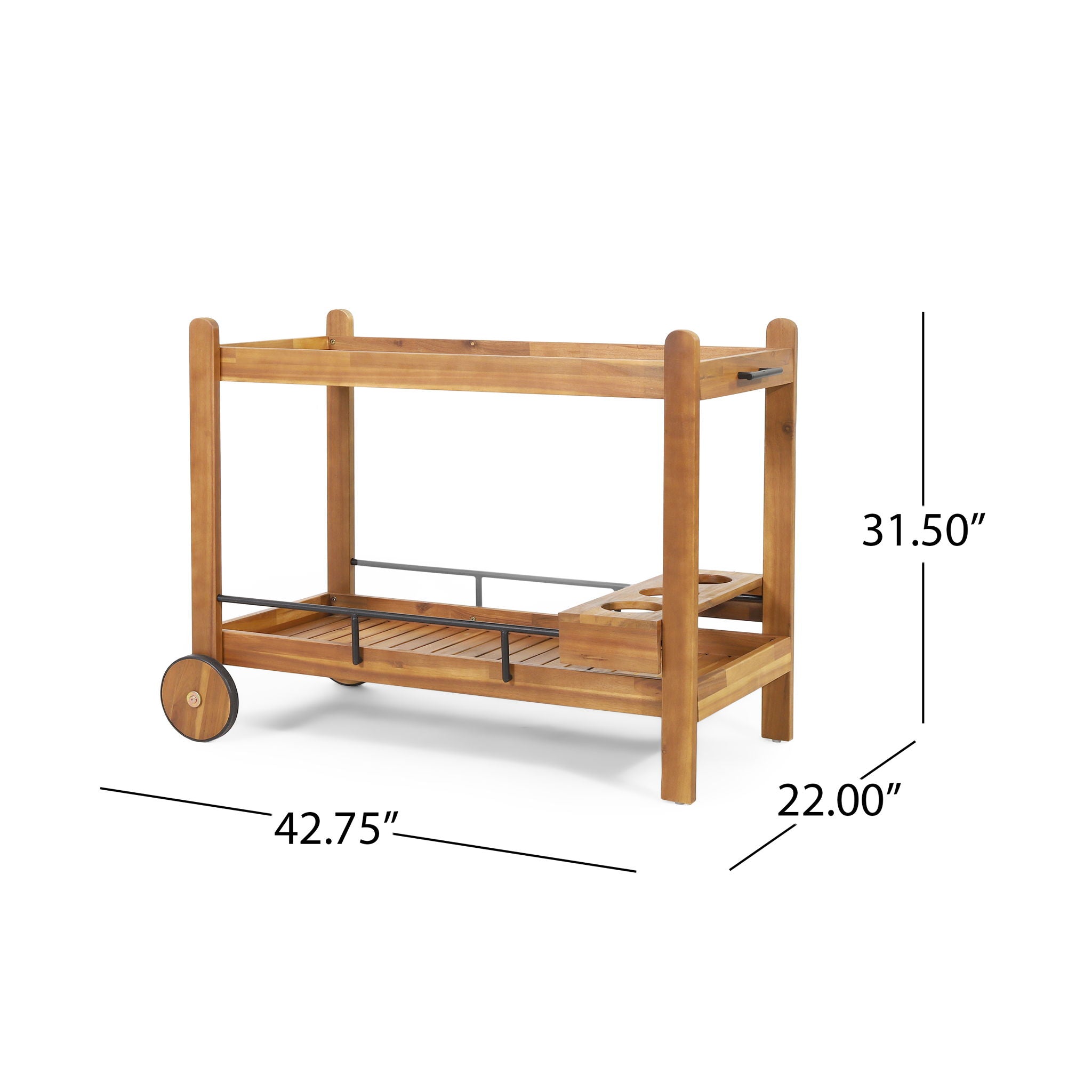 Bar Cart With Wine Bottle Holders - Black
