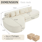 Boneless Curved Sectional Sofa with Pillows - White