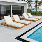 Lounge Chaise Set - Acacia Wood with Water-Resistant Cushions