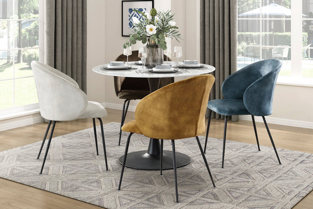 Beige Velvet Fabric Upholstery Side Chairs 2pc Set