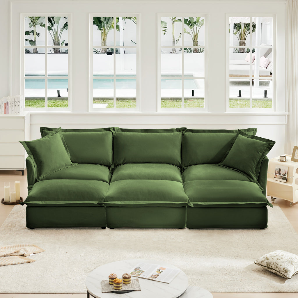 Chenille 3-Seater Slipcovered Sofa with 3 Ottomans