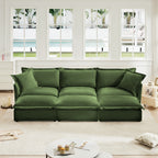 Chenille 3-Seater Slipcovered Sofa with 3 Ottomans