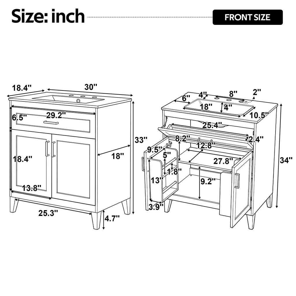 30" Bathroom Vanity with Ceramic Sink Top