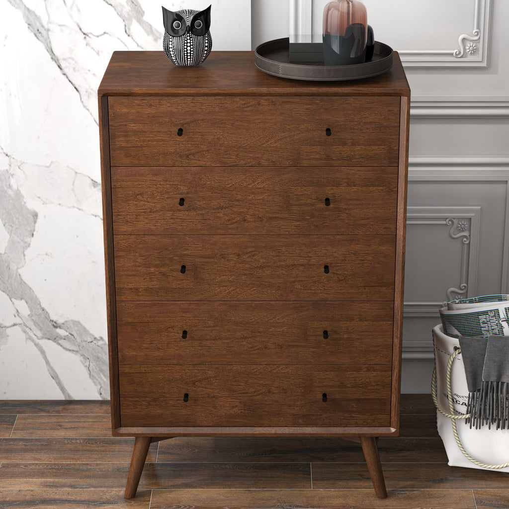 Caroline Mid Century Modern 5-Drawer Solid Wood Dresser