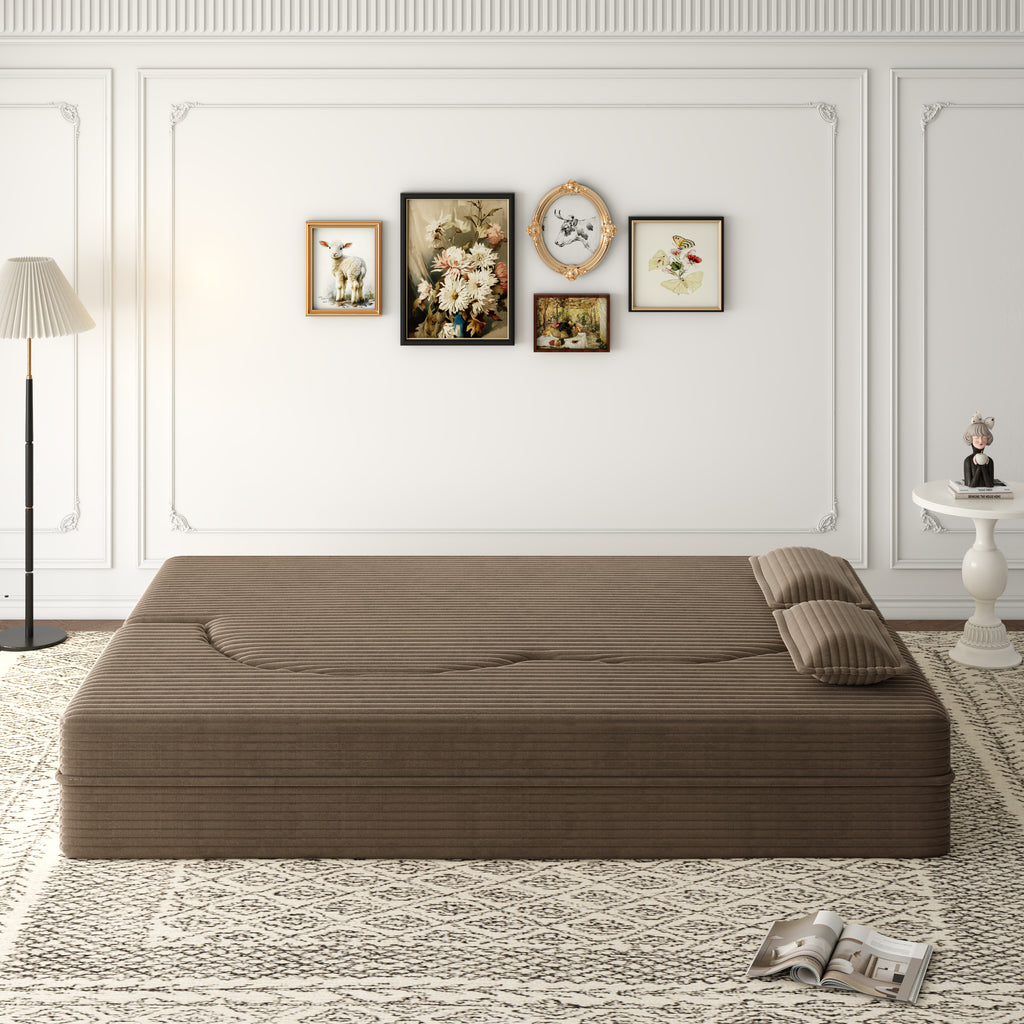 Modern Floor Sofa with 2 Pillows - Convertible Plush Couch