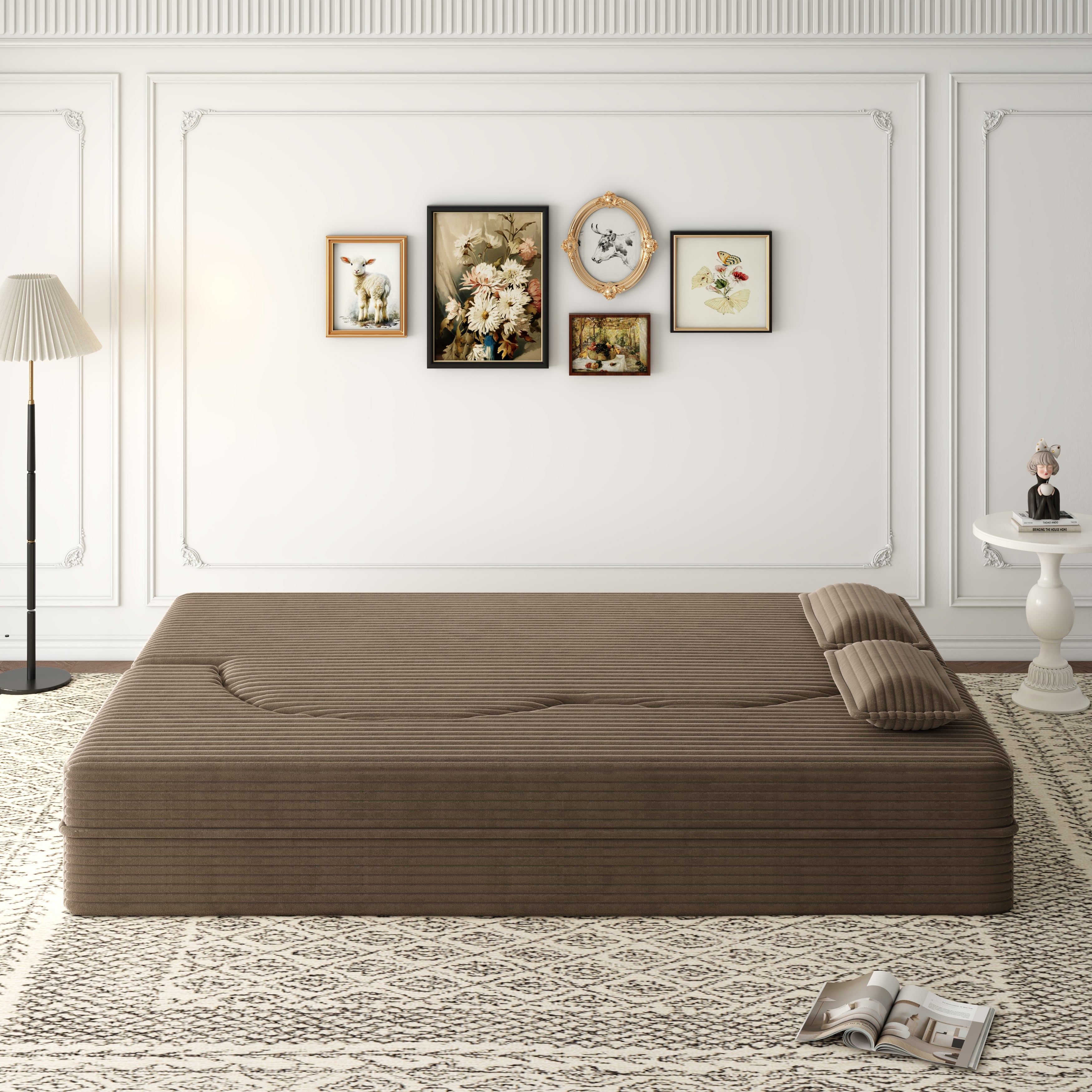 Modern Floor Sofa with 2 Pillows - Convertible Plush Couch