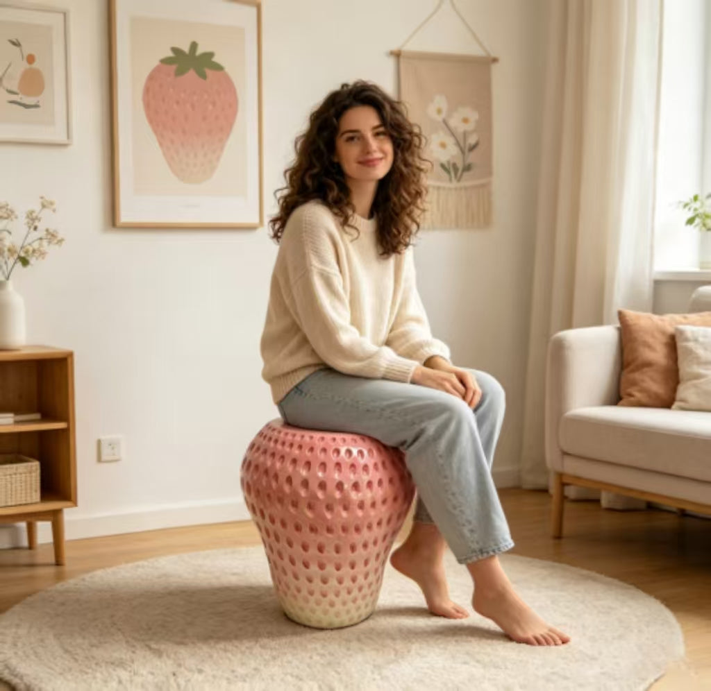 Strawberry Fruit Stool - 13.4" Oversized Resin Stool