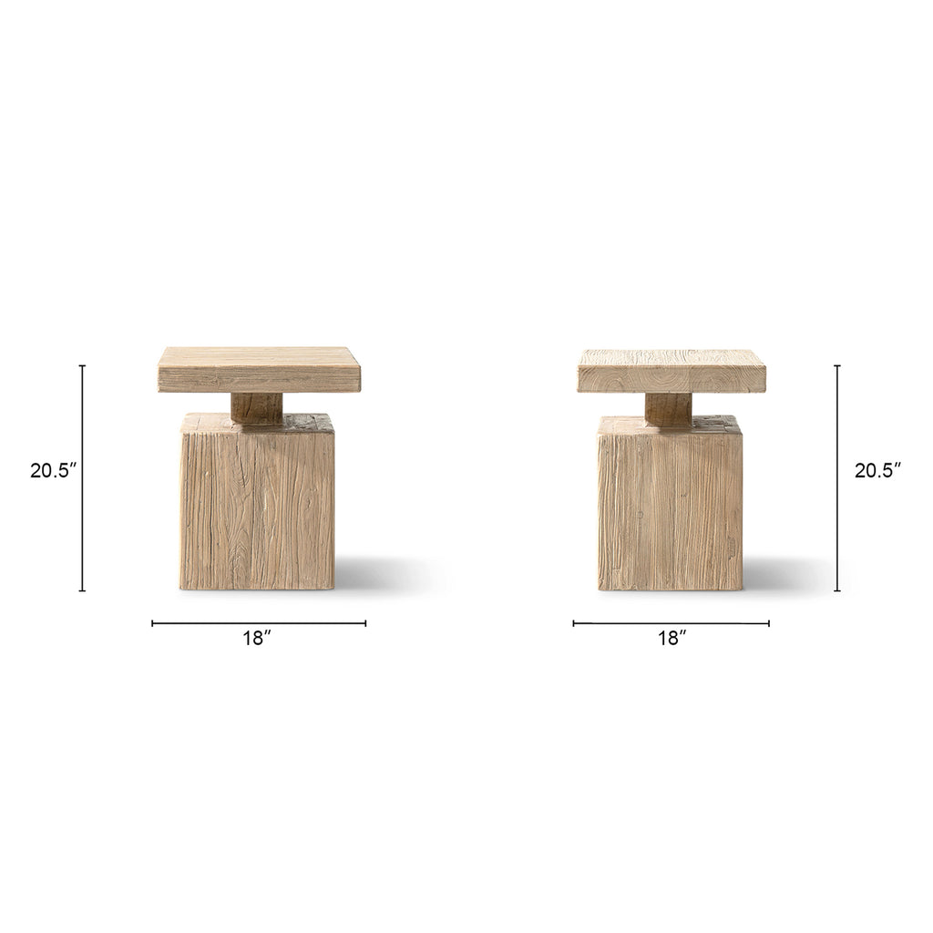Calder 18" Solid Square Reclaimed Elm Block Plinth Side Table
