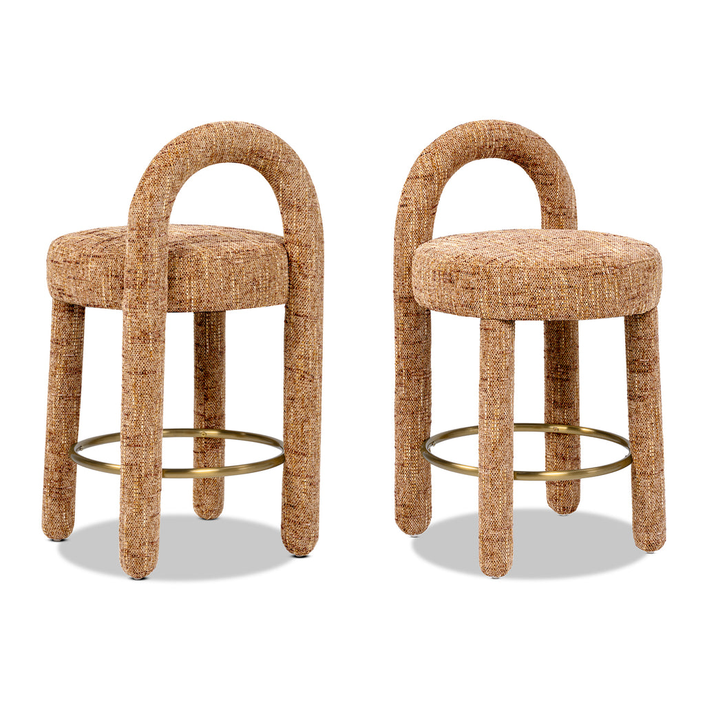 Penny Round Arched Fully Upholstered Counter Stool Set of 2, Golden