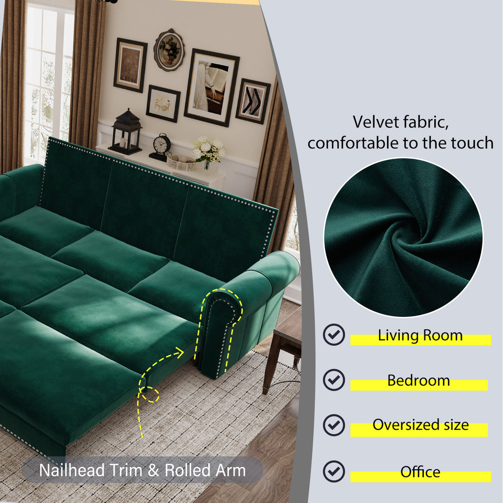 Chesterfield 3-in-1 Velvet Convertible Sleeper Sofa Bed