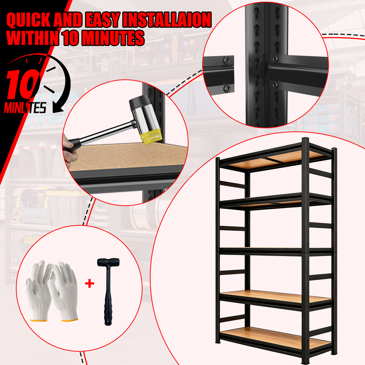 63-Inch Height Storage Shelving Unit with Five-Tier Adjustable Shelves