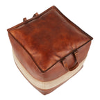 Earthy Leather and Canvas Ottoman