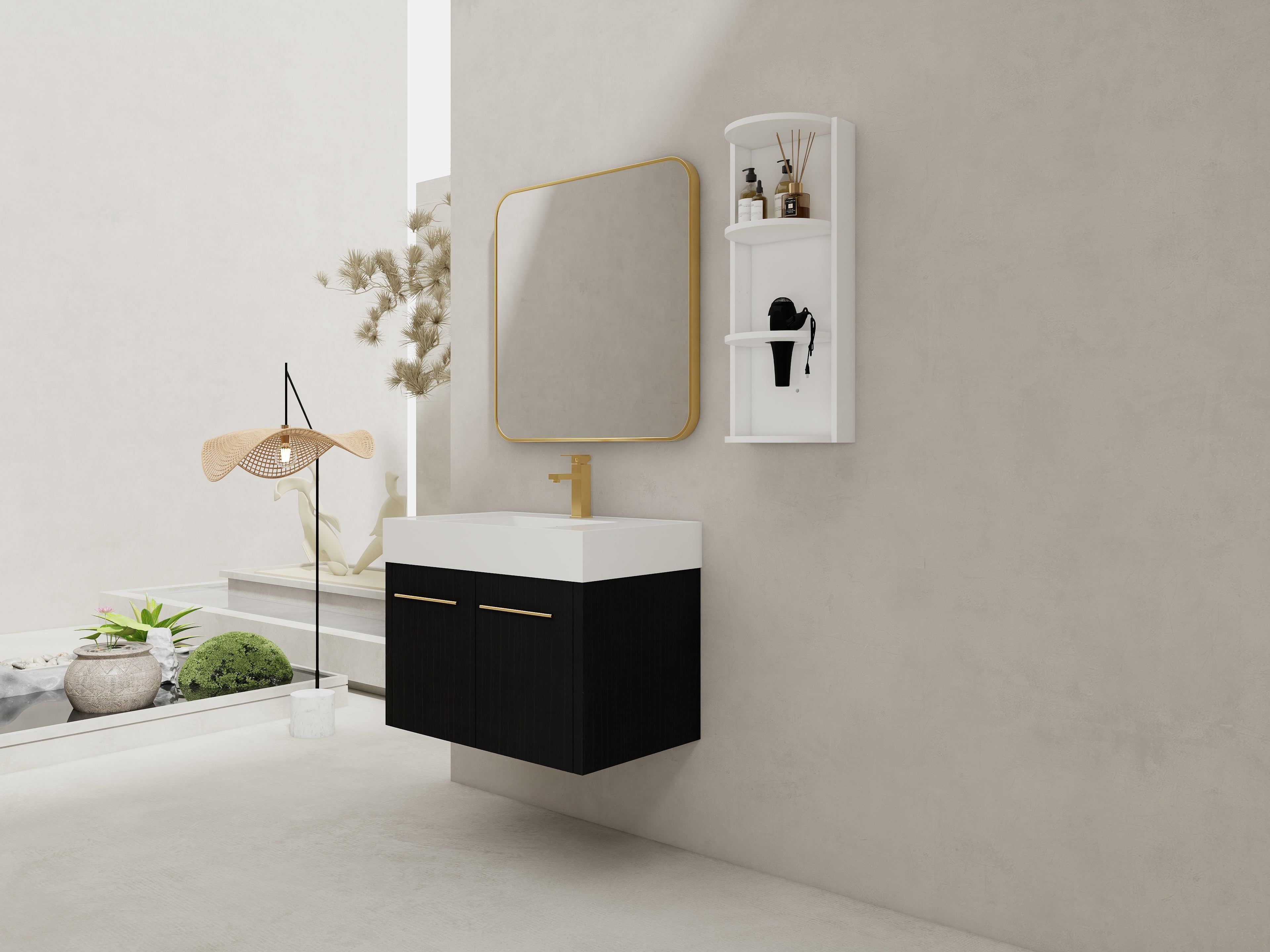30 Inch Wall-Mounted Bathroom Vanity with Sink and Storage Rack