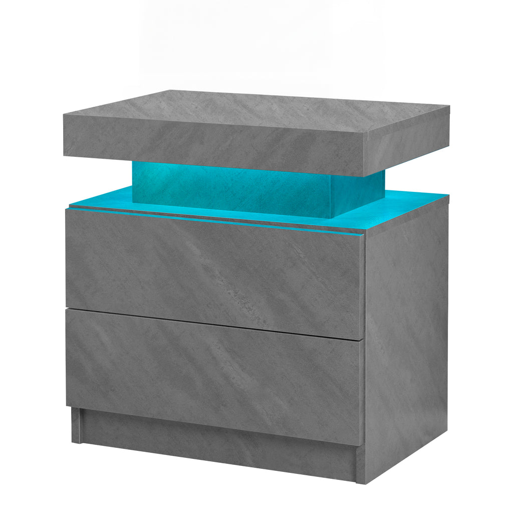 Modern LED Nightstand with 2 Drawers - Deep Gray