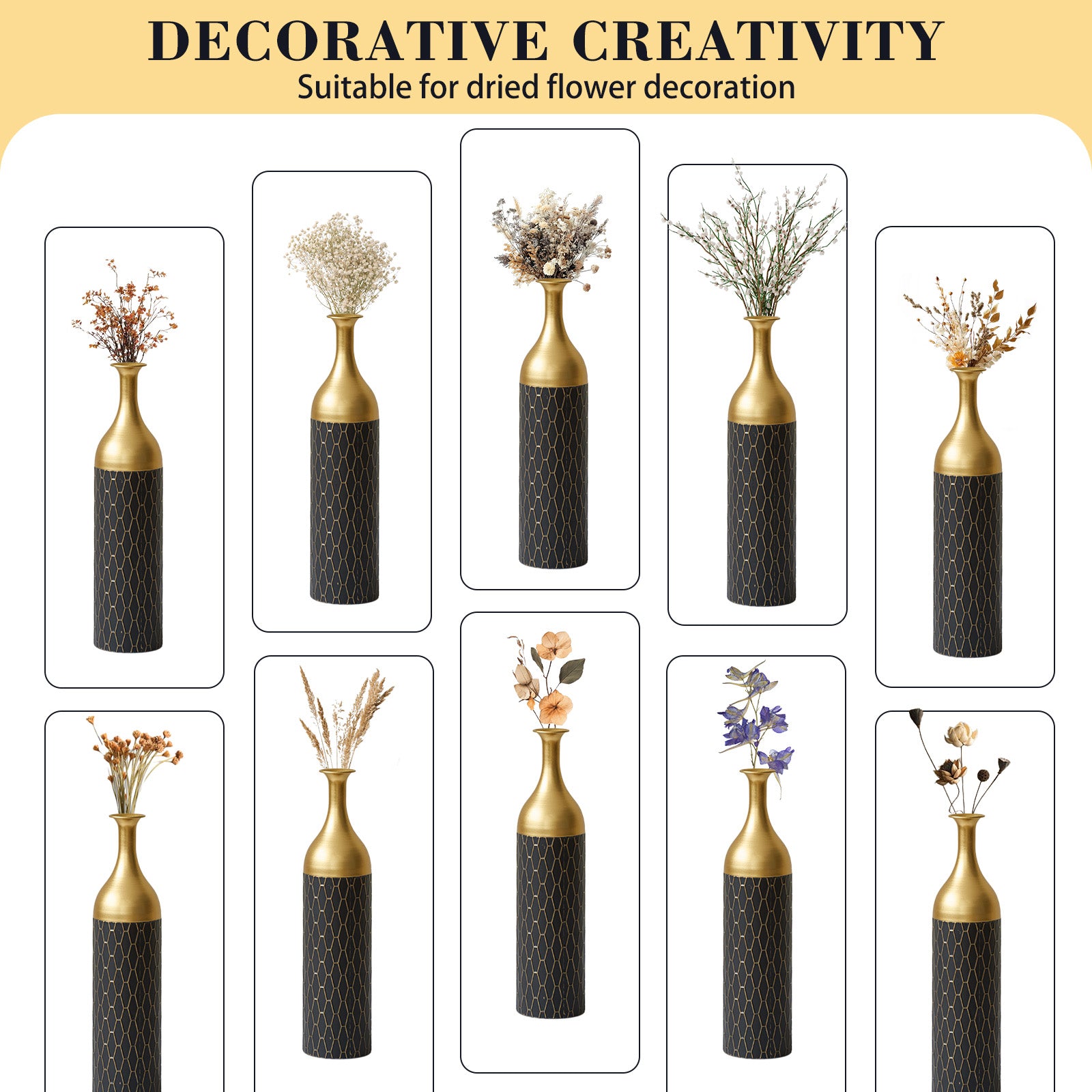 3-Piece Handcrafted Metal Floor Vase Set