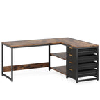 59” L-Shaped Computer Desk with Drawers and Storage Shelves