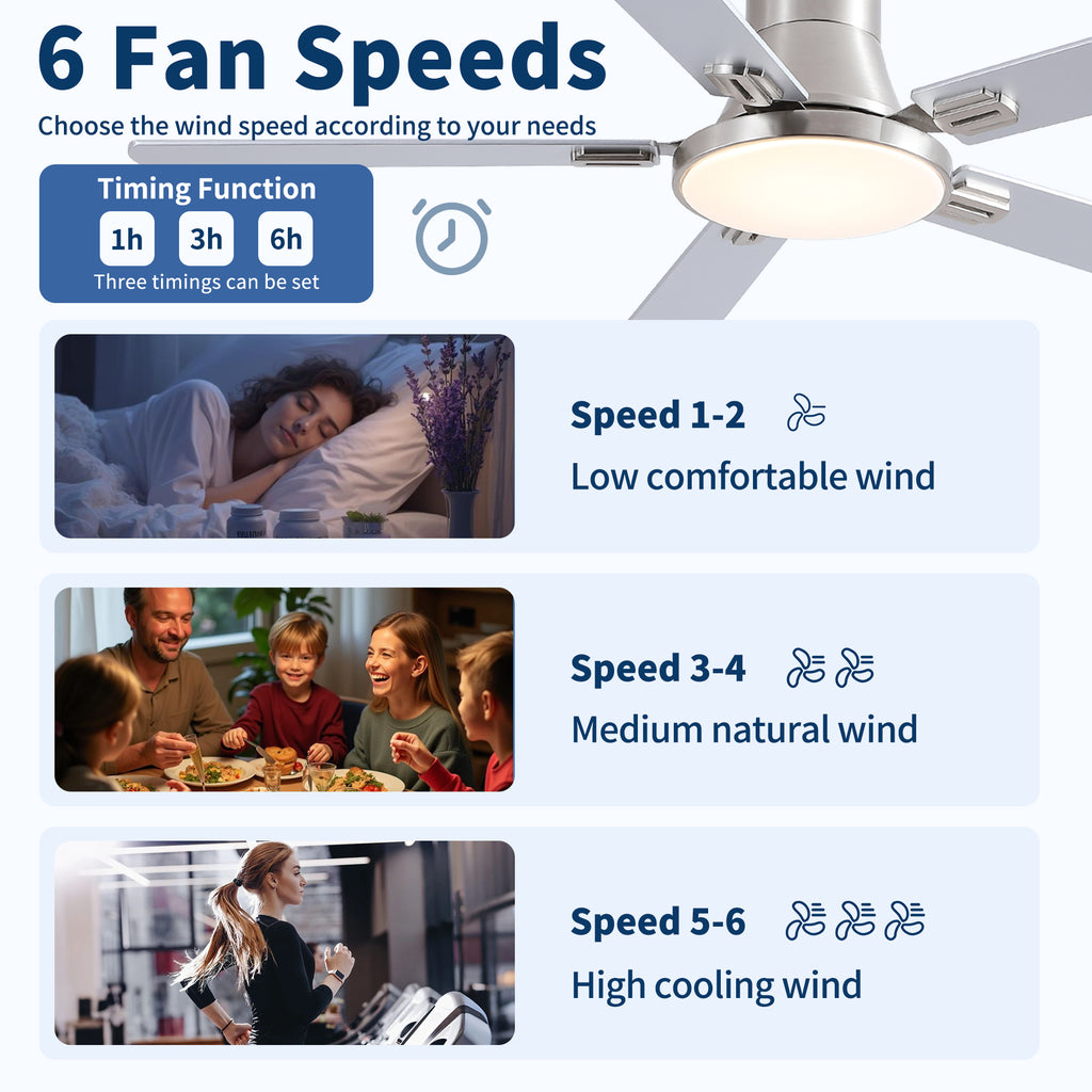 52 Inch Modern Brushed Nickel Flush Mount Ceiling Fan with Light and Remote Control