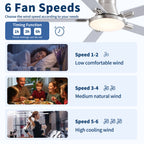 52 Inch Modern Brushed Nickel Flush Mount Ceiling Fan with Light and Remote Control