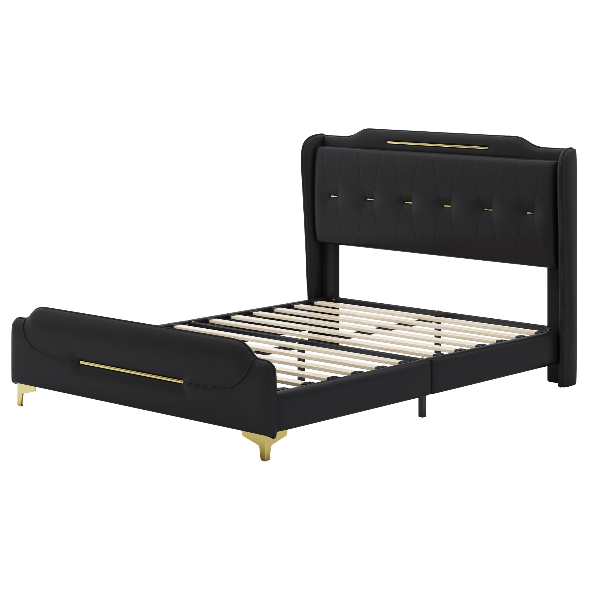 Queen Size Leather Bed Frame with Wingback Headboard & Footboard