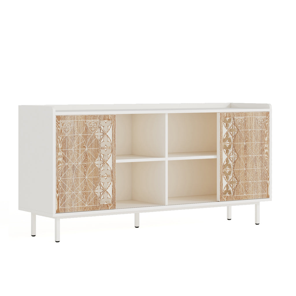 Sicotas Mid Century Sideboard Storage Rustic Sliding Door Solid Wood Cabinet