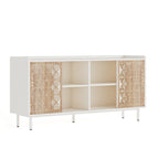 Sicotas Mid Century Sideboard Storage Rustic Sliding Door Solid Wood Cabinet