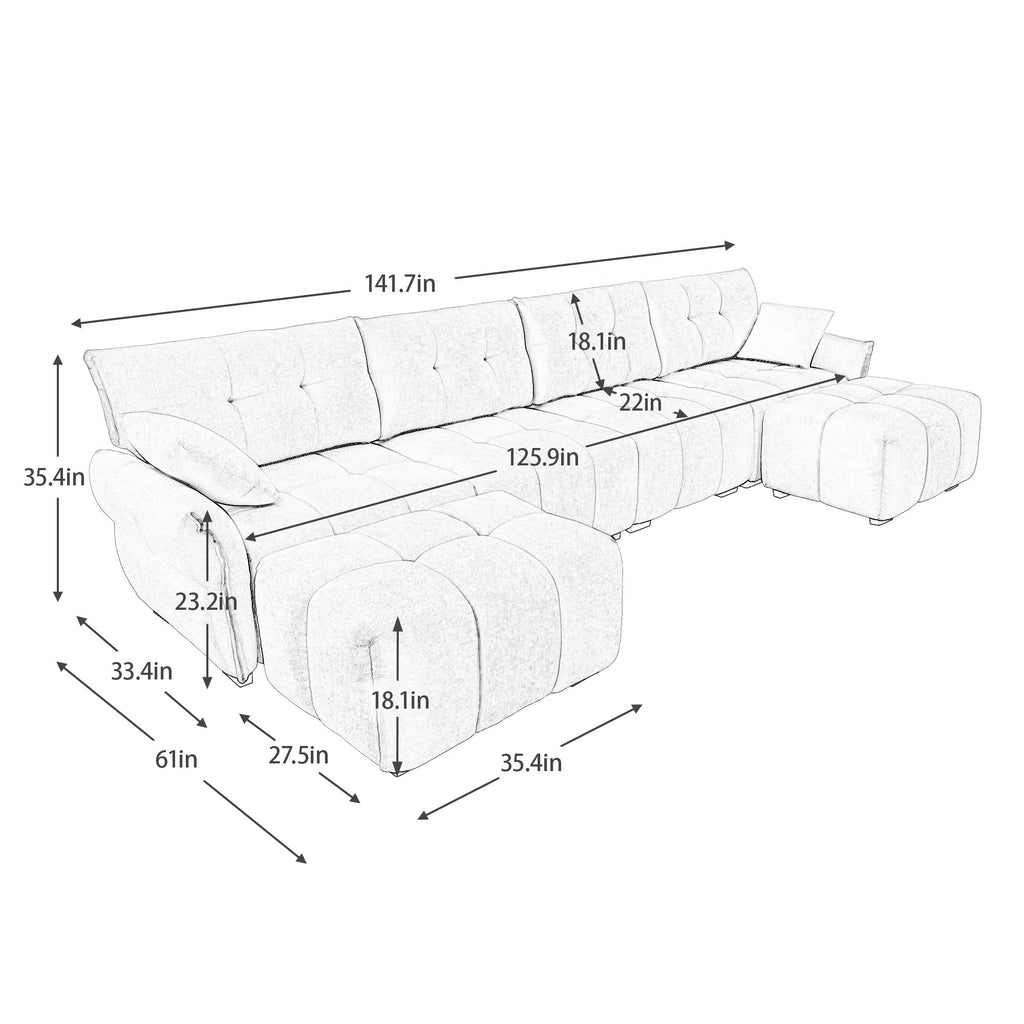 4-Seater Sofa Set with 2 Ottomans