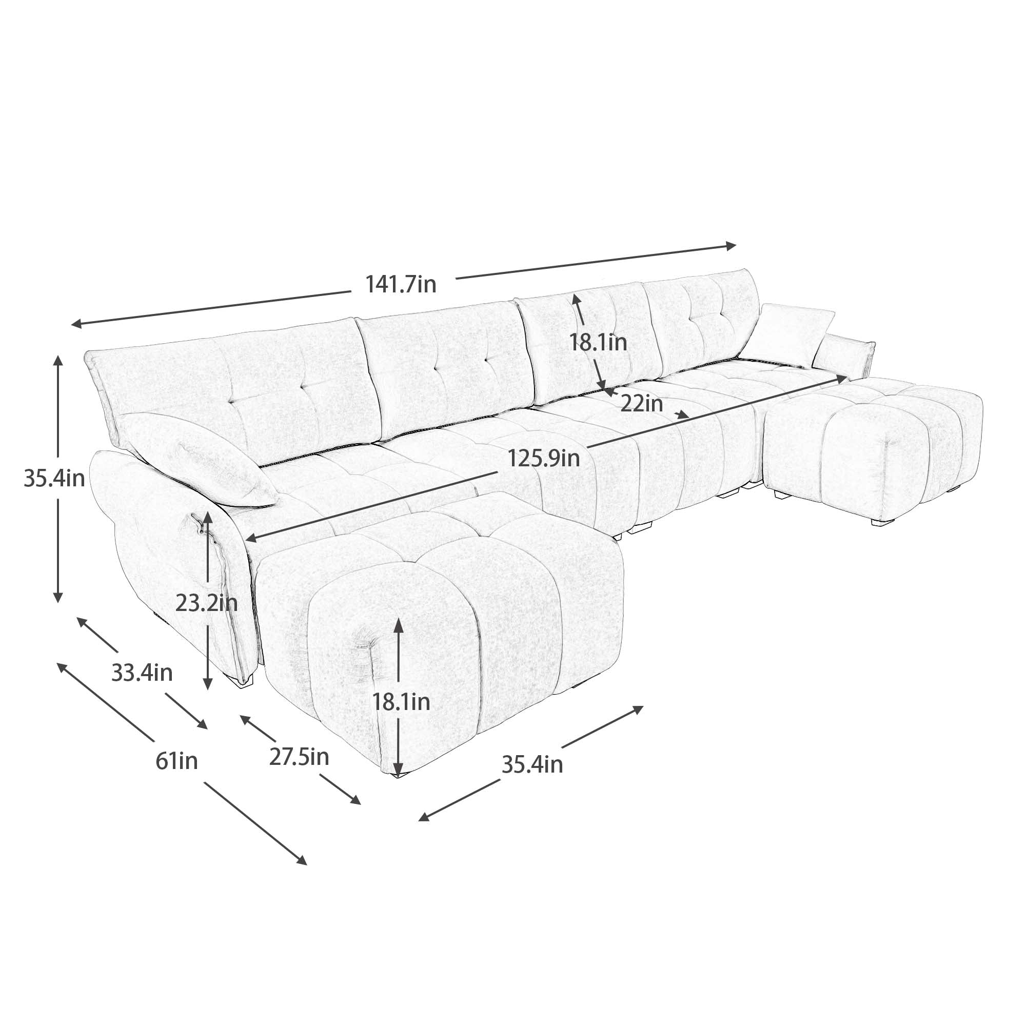 4-Seater Sofa Set with 2 Ottomans