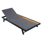 Black Iron + Teak Finish Outdoor Chaise Lounge Set with Dark