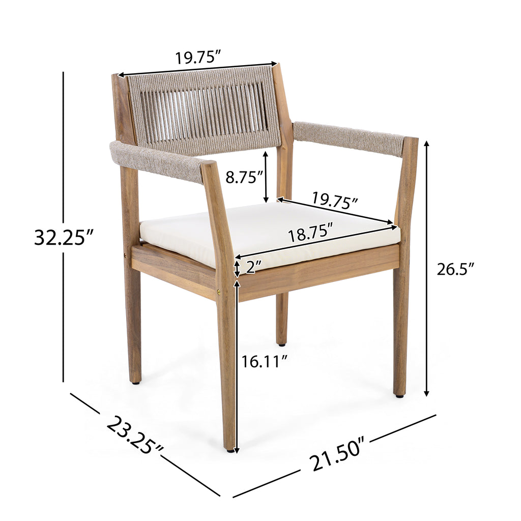 Braided Acacia Wood Outdoor Dining Chairs Set of 4