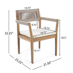 Braided Acacia Wood Outdoor Dining Chairs Set of 4