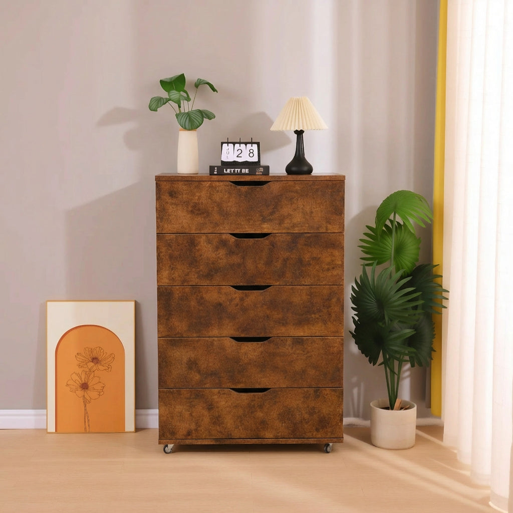 Rustic 5 Drawer Dresser on Wheels