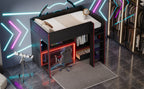 Wood Twin Size Gaming Loft Bed with Built-in Desk, Wardrobe, LED and a Drawer